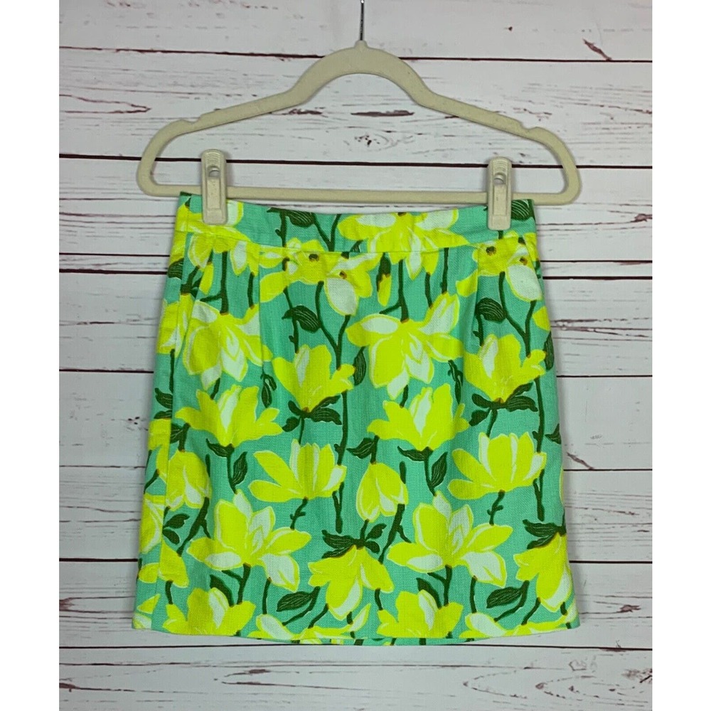J.Crew Women's Size 2 Yellow Floral With Pockets The Pencil Cute Spring Skirt